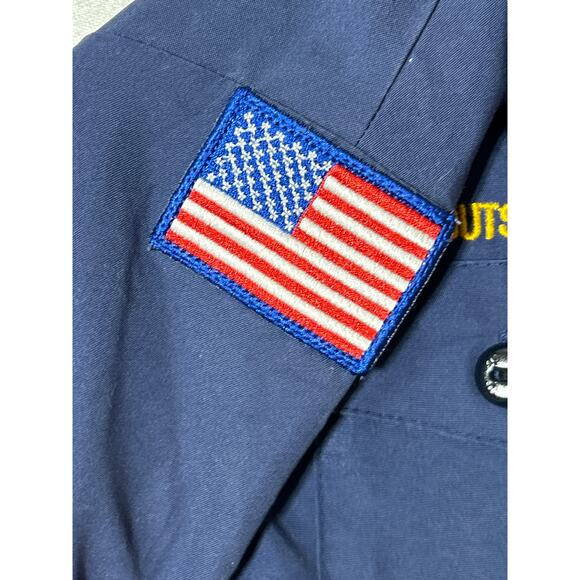 Boy Scout Youth Medium Button Up Shirt Navy Patches Crossroads of America Flag - Picture 5 of 9